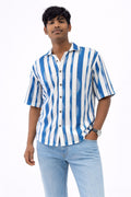 Blue & White Trendy Down Shoulder Stripe Shirt for Men.