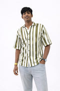 Olive Green & Off Trendy Down Shoulder Stripe Shirt for Men