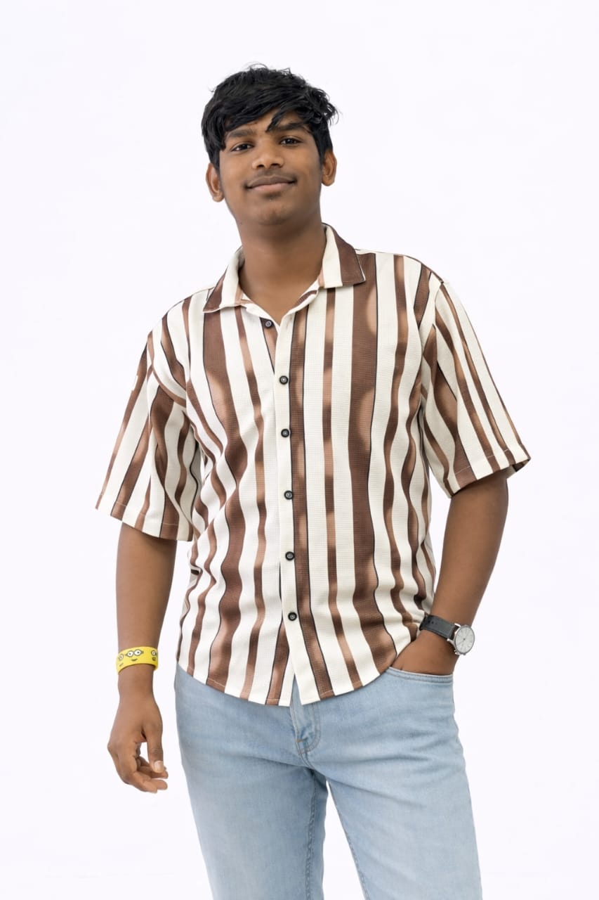 Coffee Brown Trendy Down Shoulder Stripe Shirt for Men.