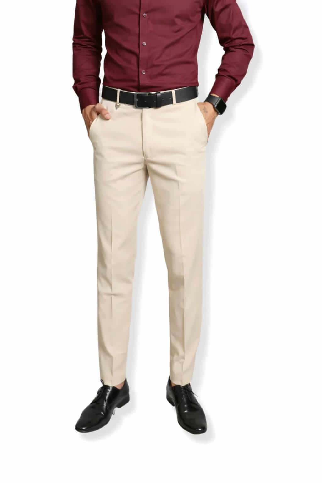 Cream colour Formal Trousers™  Stretchable And Wrinkle Free Fabric.