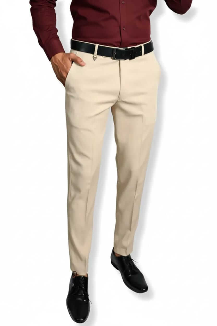 Cream colour Formal Trousers™  Stretchable And Wrinkle Free Fabric.