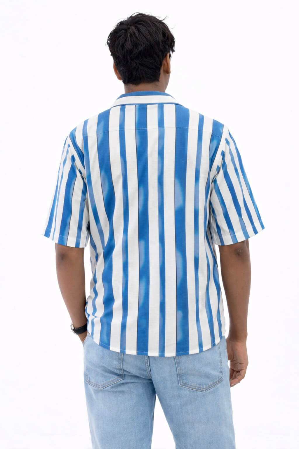 Blue & White Trendy Down Shoulder Stripe Shirt for Men.