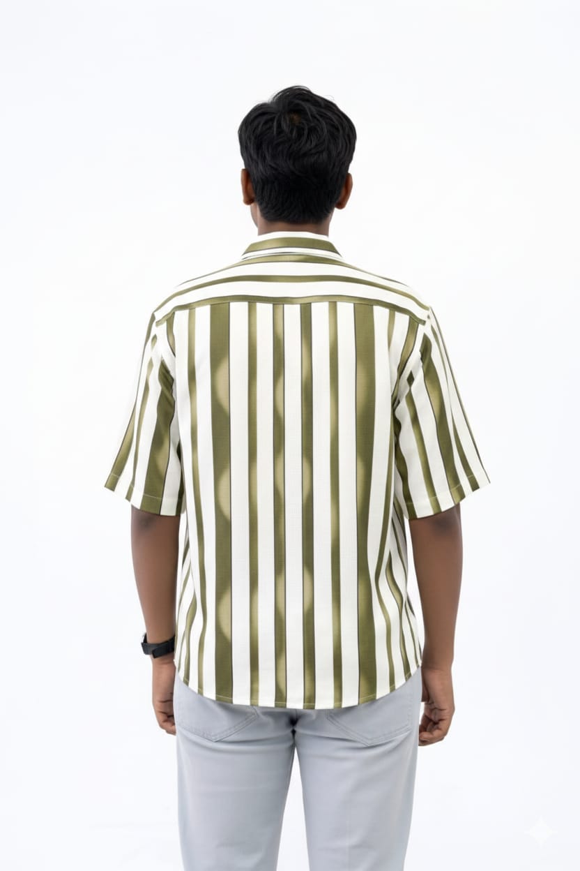 Olive Green & Off Trendy Down Shoulder Stripe Shirt for Men