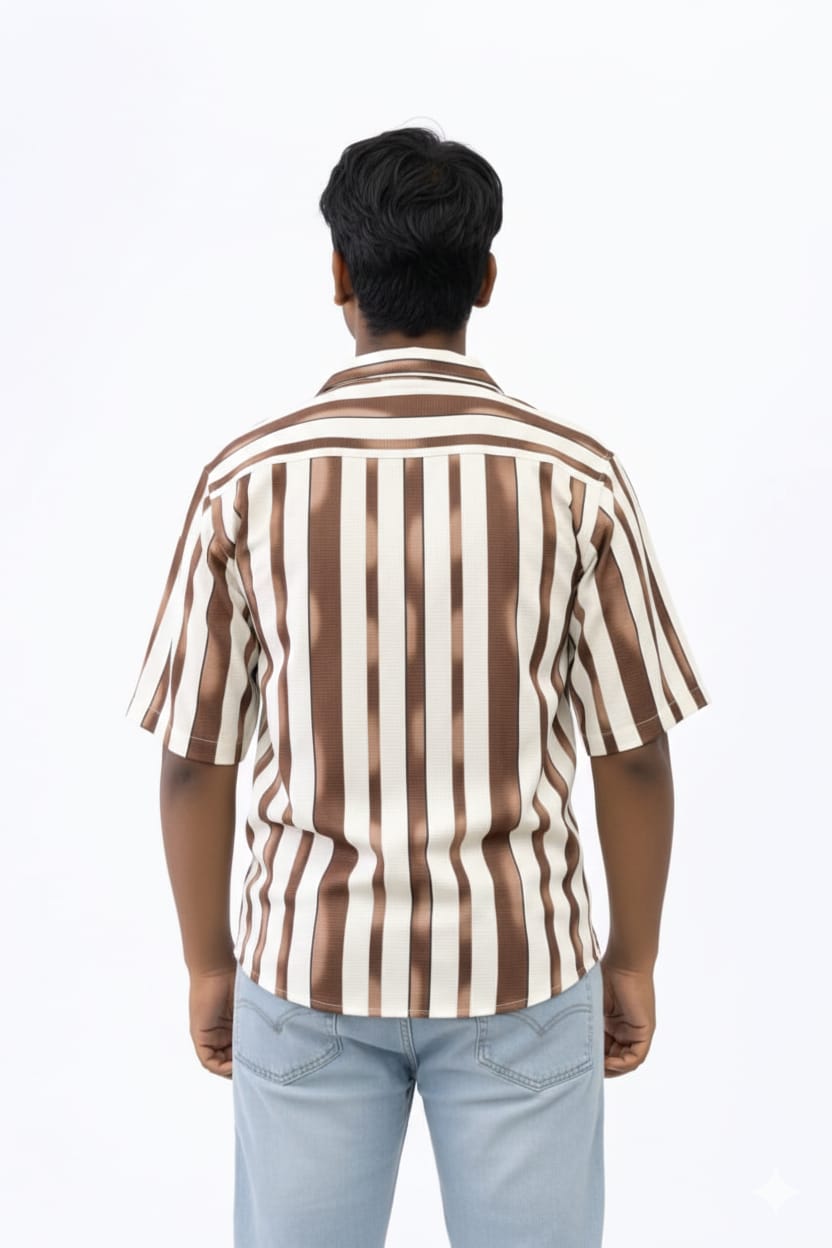 Coffee Brown Trendy Down Shoulder Stripe Shirt for Men.